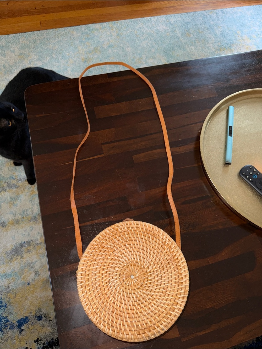Round Woven Crossbody Bag - Tan